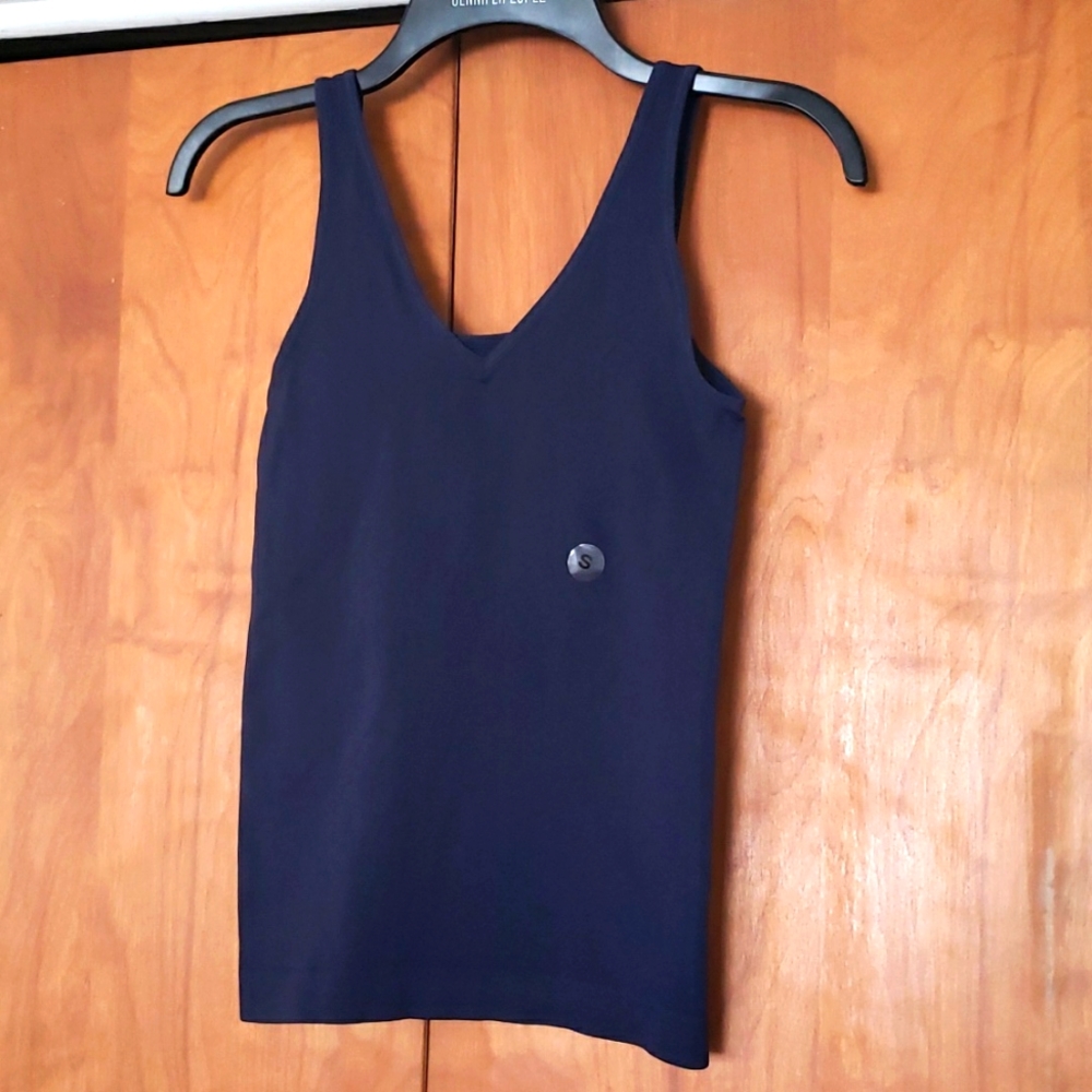 Nautica Womens V Neck Reversible Scoop Seamless Tank Top Navy Blue Small New